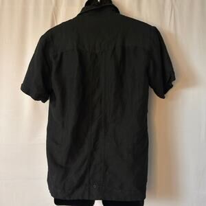 Mens Black Guayabera Shirt Embroidered Short Sleeve Button Up Cuban Casual